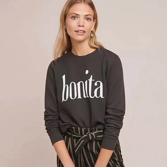 SOL ANGELES ANTHROPOLOGIEVintyge Black Bonita Sweatshirt. Size L - Picture 1 of 11